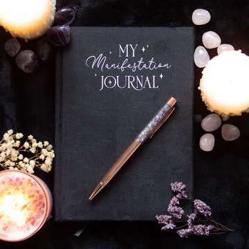 Black Velvet Manifestation Journal & Amethyst Crystal Chip Pen